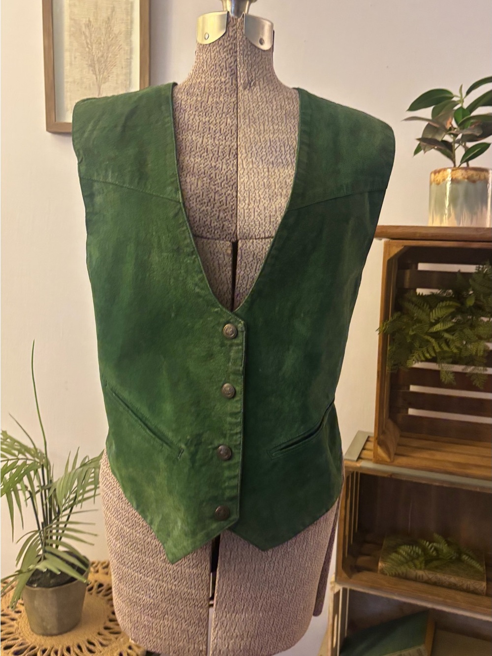 Vintage H.L. Spencer LTD Green Suede Leather Vest Snap M/L Western Rodeo